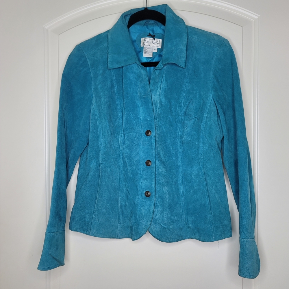 Live a Little Y2k Vgt Blue Leather Button-Front Women's Jacket 90sfashion